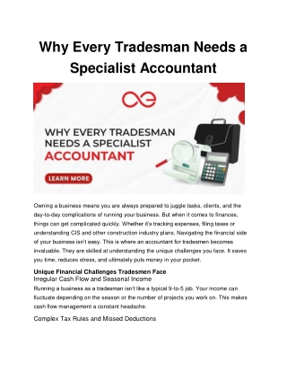 Why Every Tradesman Needs a Specialist Accountant