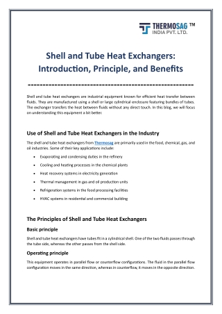 Top Features and Benefits of Shell and Tube Heat Exchanger