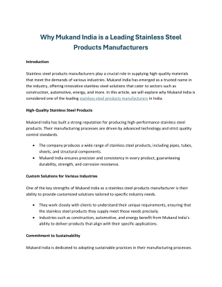 Why Mukand India is a Leading Stainless Steel Products Manufacturers