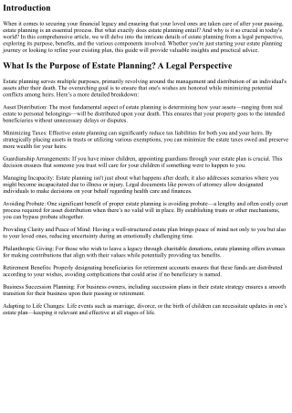 What Is the Purpose of Estate Planning? A Legal Perspective