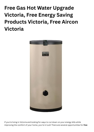 Free Gas Hot Water Upgrade Victoria, Free Energy Saving Products Victoria, Free Aircon Victoria