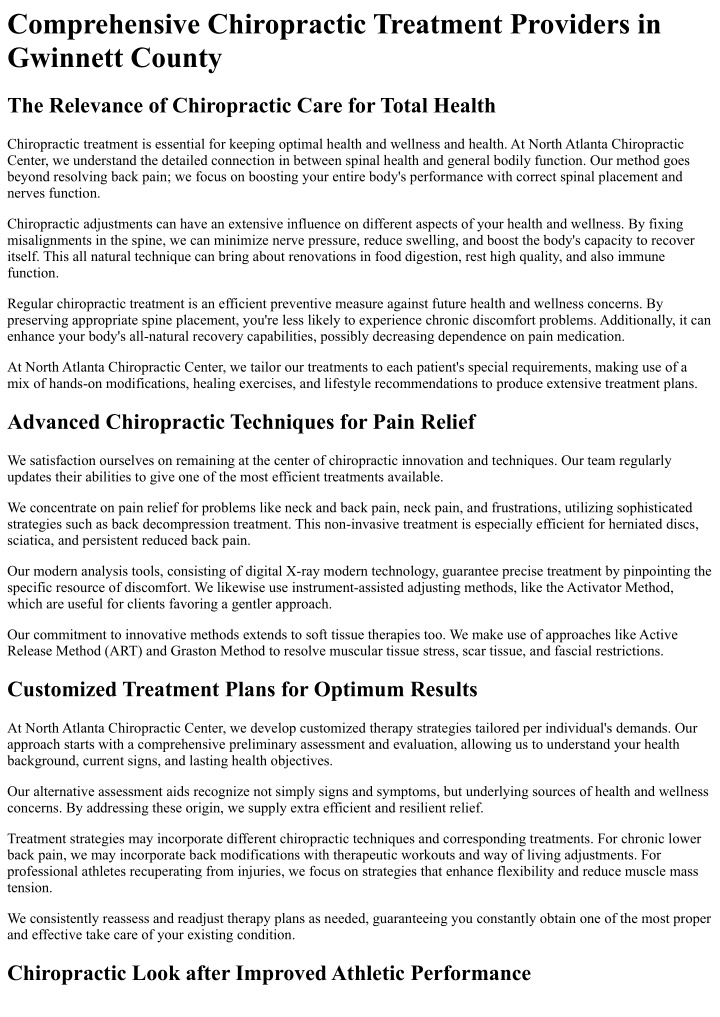 comprehensive chiropractic treatment providers