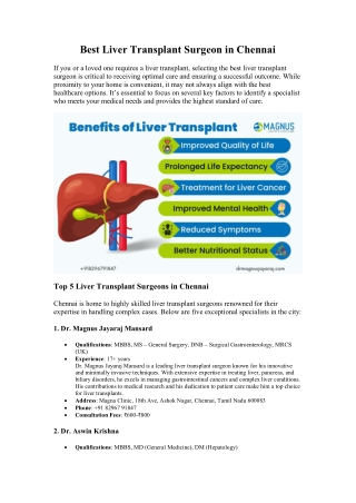 Best Liver Transplant Surgeon in Chennai