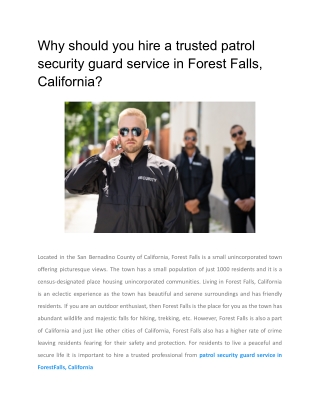 Why should you hire a trusted patrol security guard service in Forest Falls, California