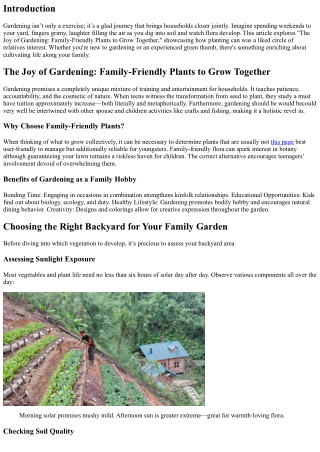 The Joy of Gardening: Family-Friendly Plants to Grow Together