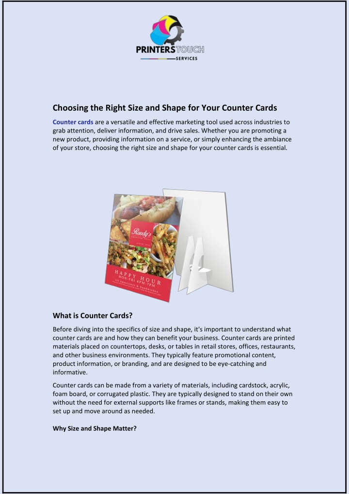 Ppt Choosing The Right Size And Shape For Your Counter Cards