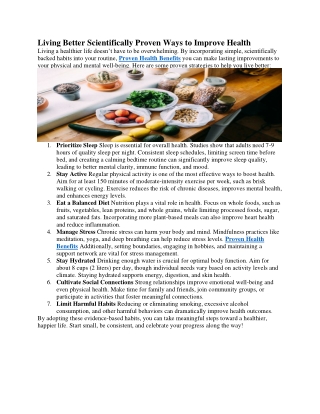 Living Better Scientifically Proven Ways to Improve Health