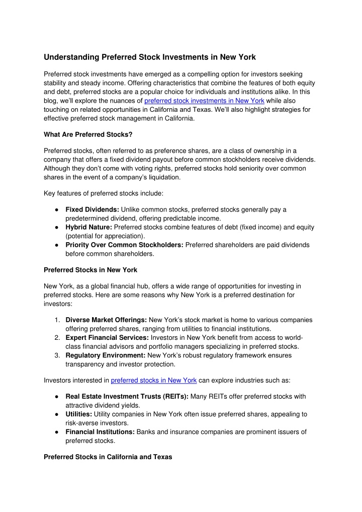 understanding preferred stock investments