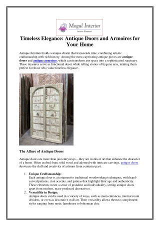 Timeless Elegance Antique Doors and Armoires for Your Home