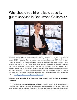 Why should you hire reliable security guard services in Beaumont, California