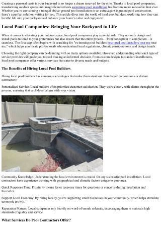 Local Pool Companies: Bringing Your Backyard to Life
