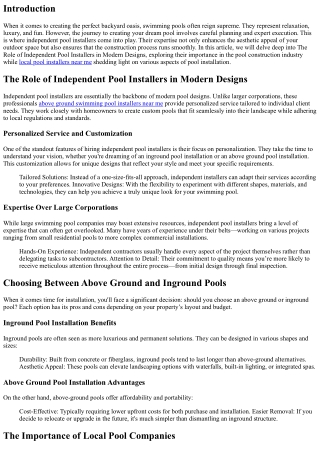 The Role of Independent Pool Installers in Modern Designs