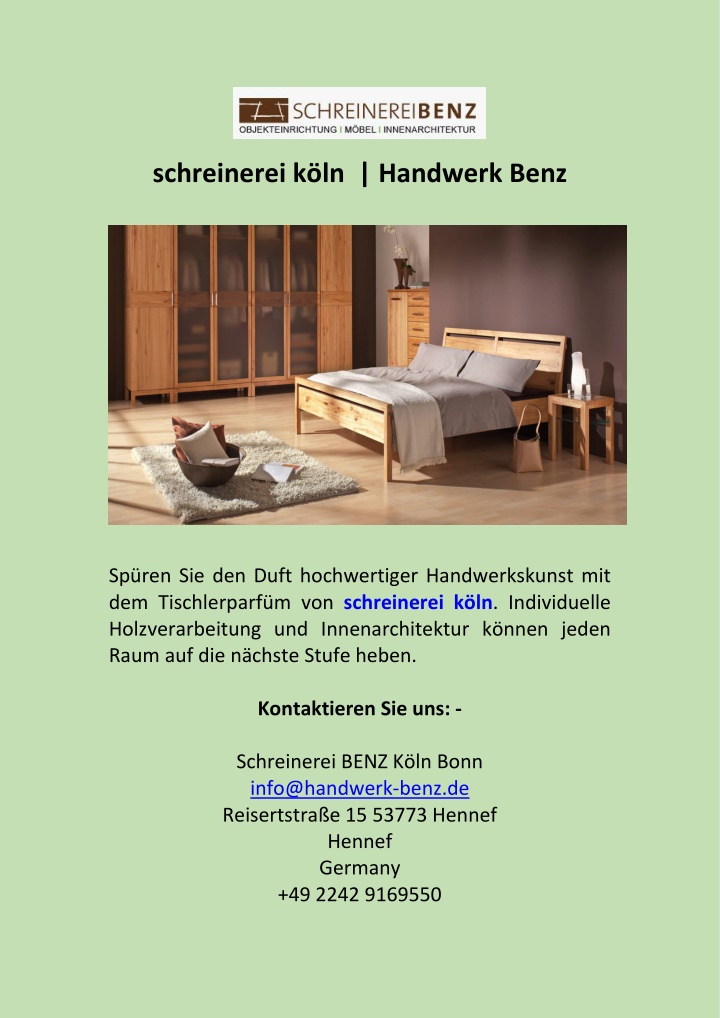 schreinerei k ln handwerk benz