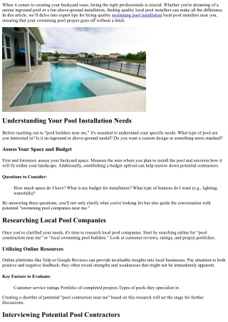 Expert Tips for Hiring Quality Local Pool Installers Near You