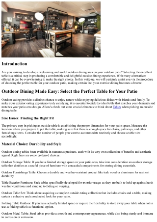 Outdoor Dining Facilitated: Choose the Perfect Table for Your Outdoor patio