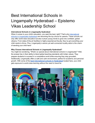 Best International Schools in Lingampally Hyderabad – Epistemo Vikas Leadership School