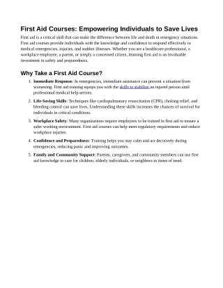 First Aid Courses: Empowering Individuals to Save Lives