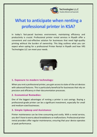 What to anticipate when renting a professional printer in KSA?