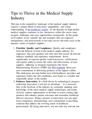 Tips to Thrive in the Medical Supply Industry