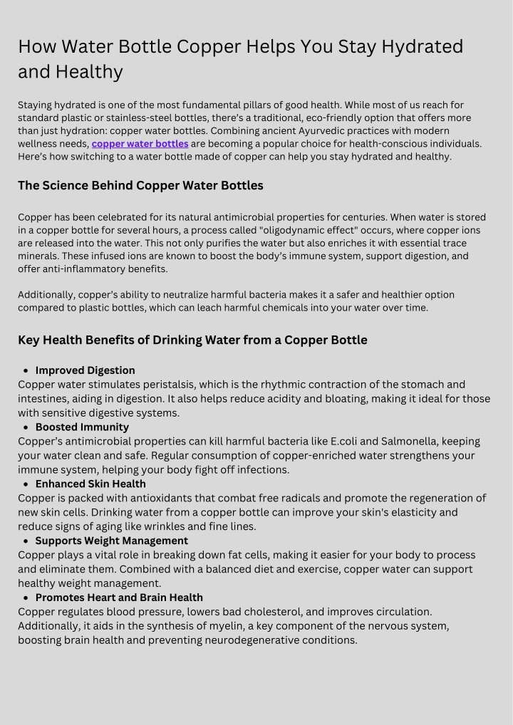 how water bottle copper helps you stay hydrated