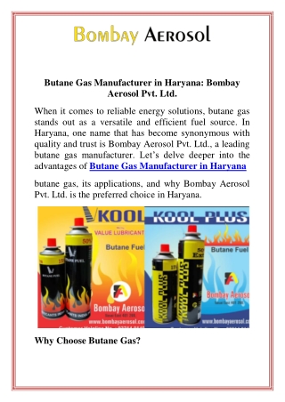 Butane Gas Manufacturer in Haryana Bombay Aerosol Pvt. Ltd.