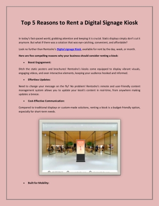 Top 5 Reasons to Rent a Digital Signage Kiosk