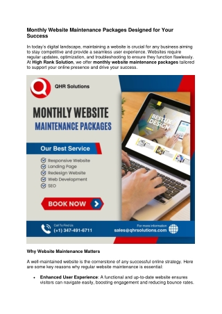 Monthly Website Maintenance Packages Designed for Your Success..