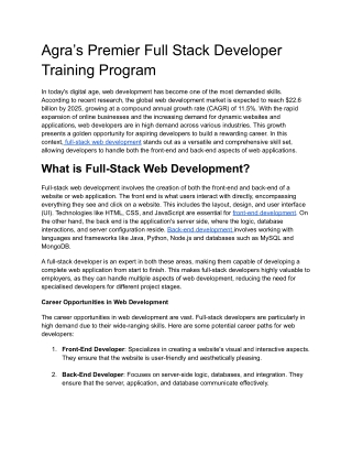 agra s premier full stack developer training