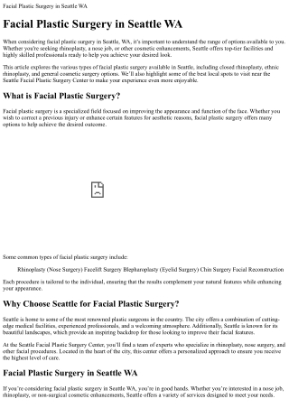 Facial Plastic Surgery in Seattle