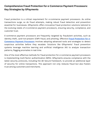 Comprehensive Fraud Protection for e-Commerce Payment Processors Key Strategies by GPayments