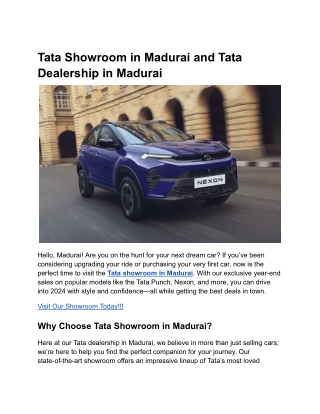 Explore Tata Showroom in Madurai and Tata Dealership in Madurai