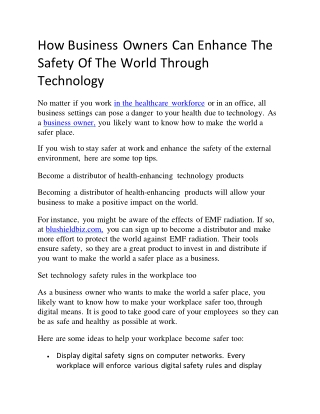 How Business Owners Can Enhance The Safety Of The World Through Technology