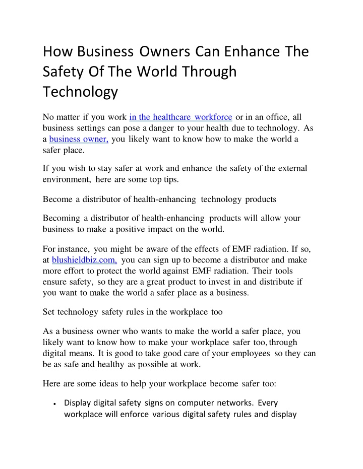 how business owners can enhance the safety of the world through technology