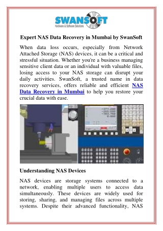 Expert NAS Data Recovery in Mumbai by SwanSoft
