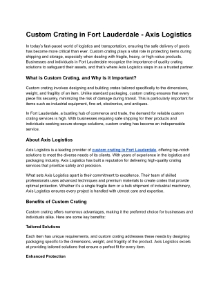 Custom Crating in Fort Lauderdale - Axis Logistics
