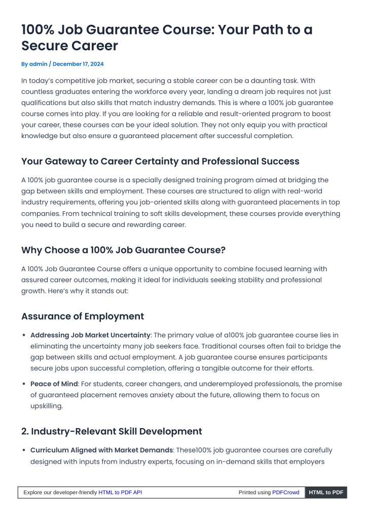 100 job guarantee course your path to a secure