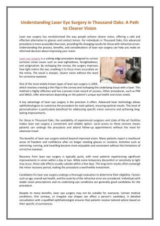 Understanding Laser Eye Surgery in Thousand Oaks A Path to Clearer Vision