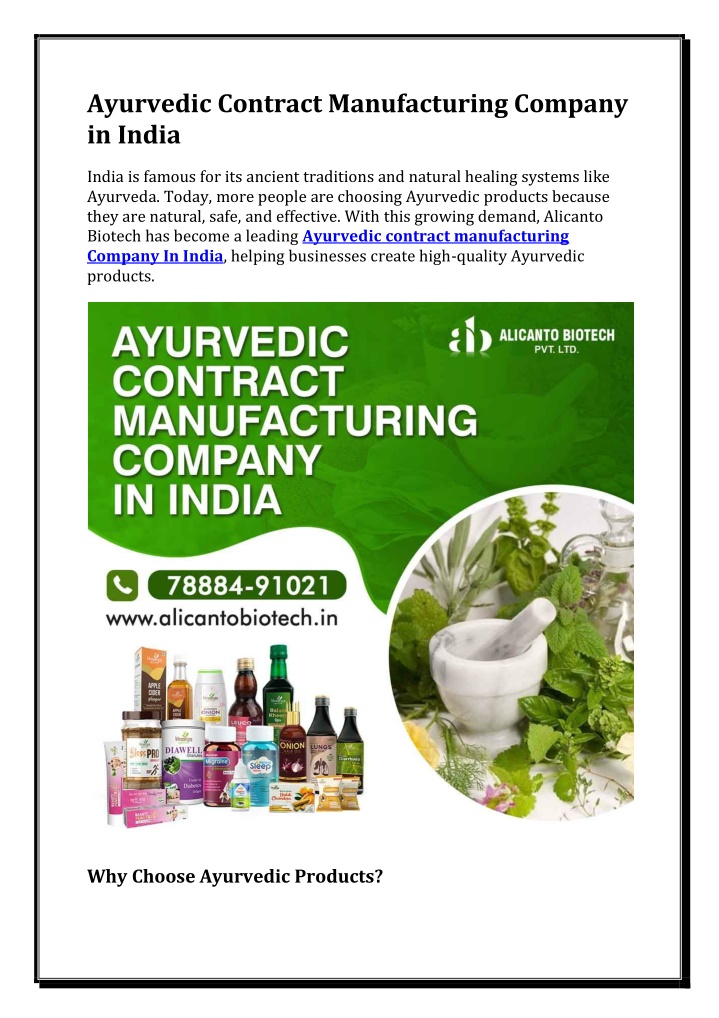 ayurvedic contract manufacturing company in india