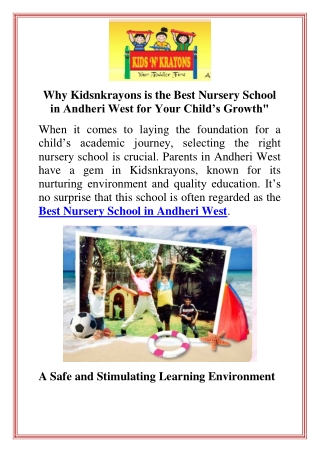 Why Kidsnkrayons is the Best Nursery School in Andheri West for Your Child’s Growth