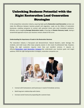Unlocking Business Potential with the Right Restoration Lead Generation Strategies