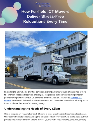 How Fairfield, CT Movers Deliver Stress-Free Relocations Every Time