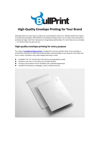 High-Quality Envelope Printing for Your Brand