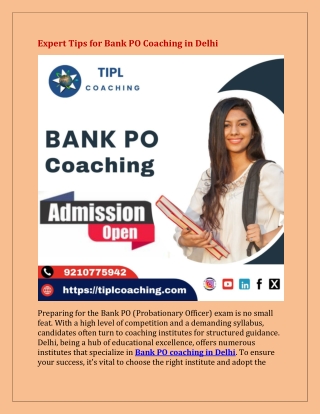 Expert Tips for Bank PO Coaching in Delhi