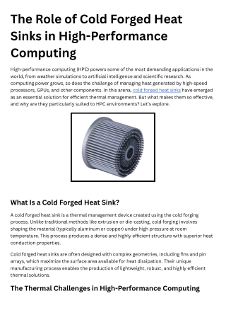 The Role of Cold Forged Heat Sinks in High-Performance Computing