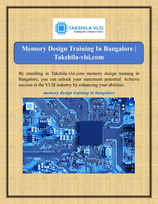 Memory Design Training In Bangalore | Takshila-vlsi.com