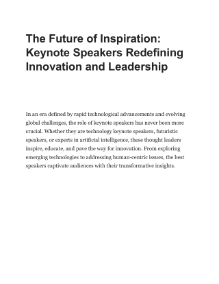 The Future of Inspiration Keynote Speakers Redefining Innovation and Leadership