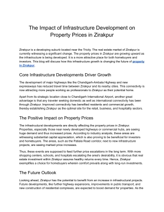 KS Group- The Impact of Infrastructure Development on Property Prices in Zirakpur