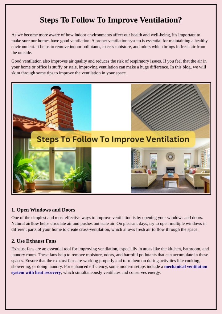 steps to follow to improve ventilation