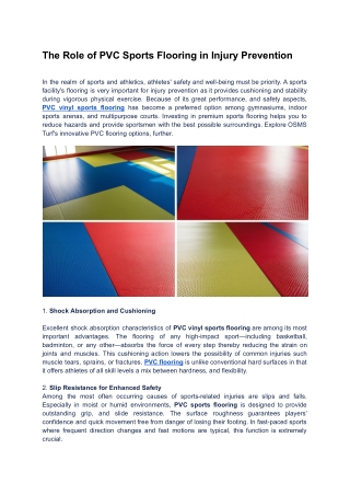 The Role of PVC Sports Flooring in Injury Prevention