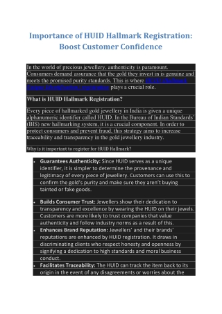 Importance of HUID Hallmark Registration Boost Customer Confidence